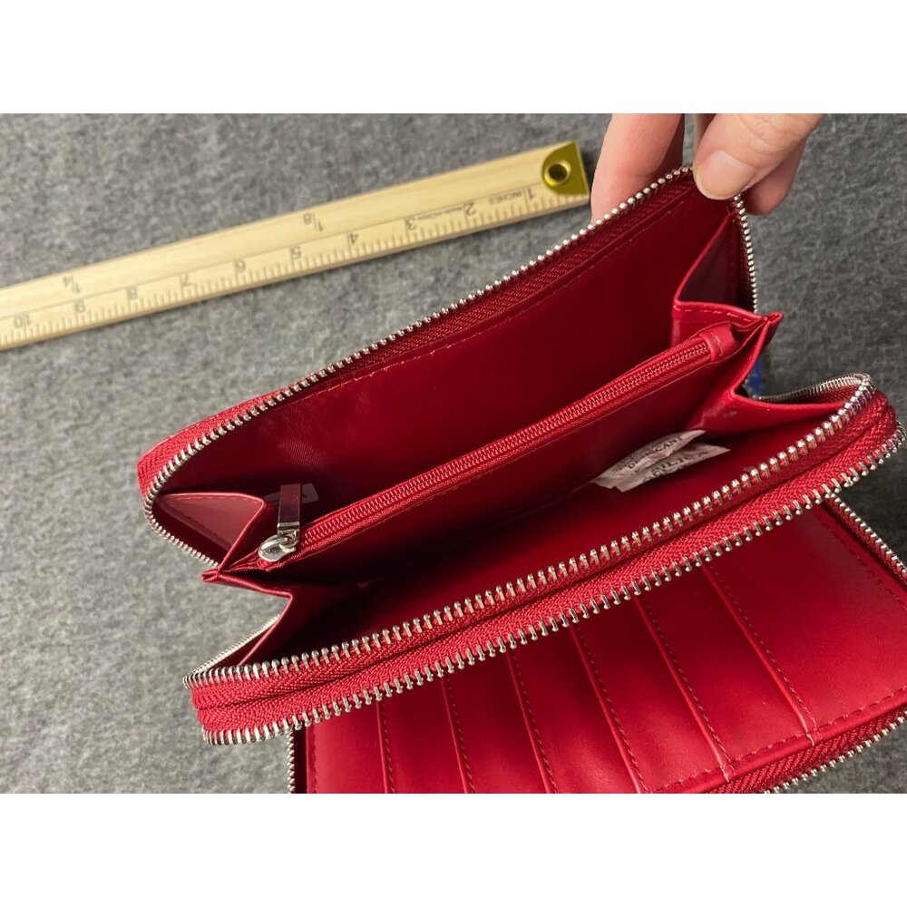 New Joy Mangano Red Croc Embossed Wallet 2 Wrap-Around Zippers With Card Slots - Picture 7 of 7